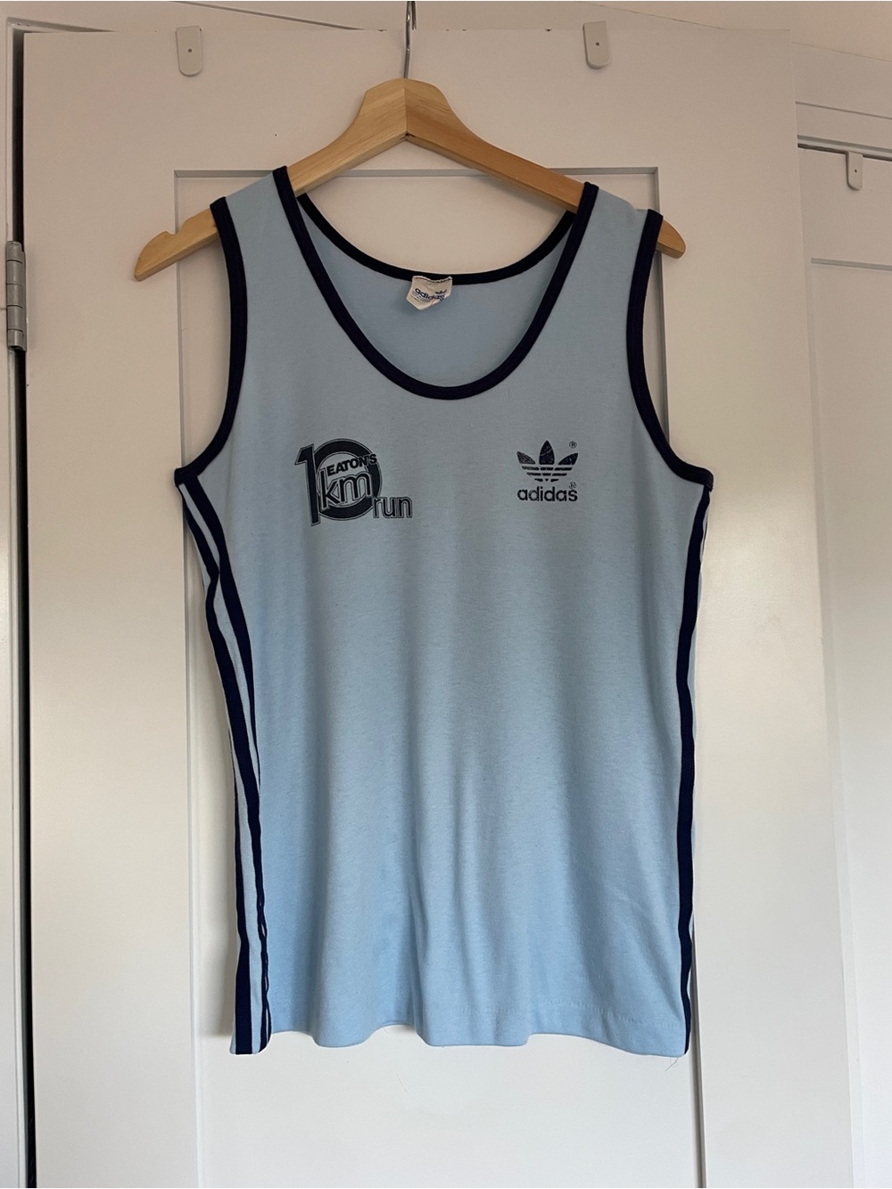 Vintage adidas Light Blue Tank Top with Navy Trim